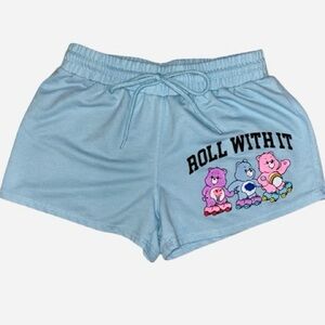 Care Bears Women's Medium 'Roll With It' Light Blue Graphic Sweat Shorts